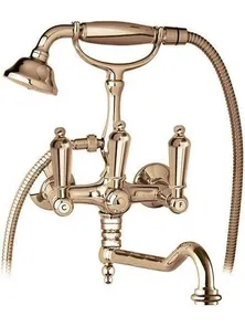 Смеситель Cezares FIRST-VDF-02-M, для ванны, с поворотным изливом и ручным душем, бронза, ручка металл